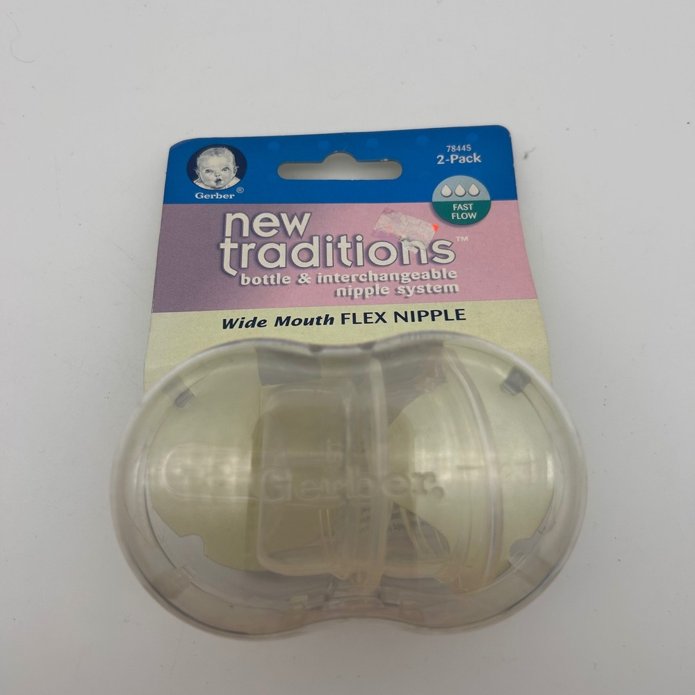 Gerber New Traditions Wide Mouth Flex Nipple 2-Pack Fast Flow Silicone 78445 NOS